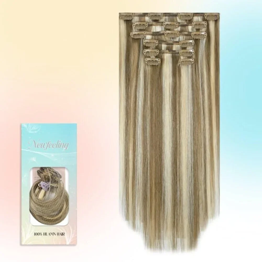 Blonde Hair Extensions Real Human Hair Clip in Human Hair for Women Straight Gol